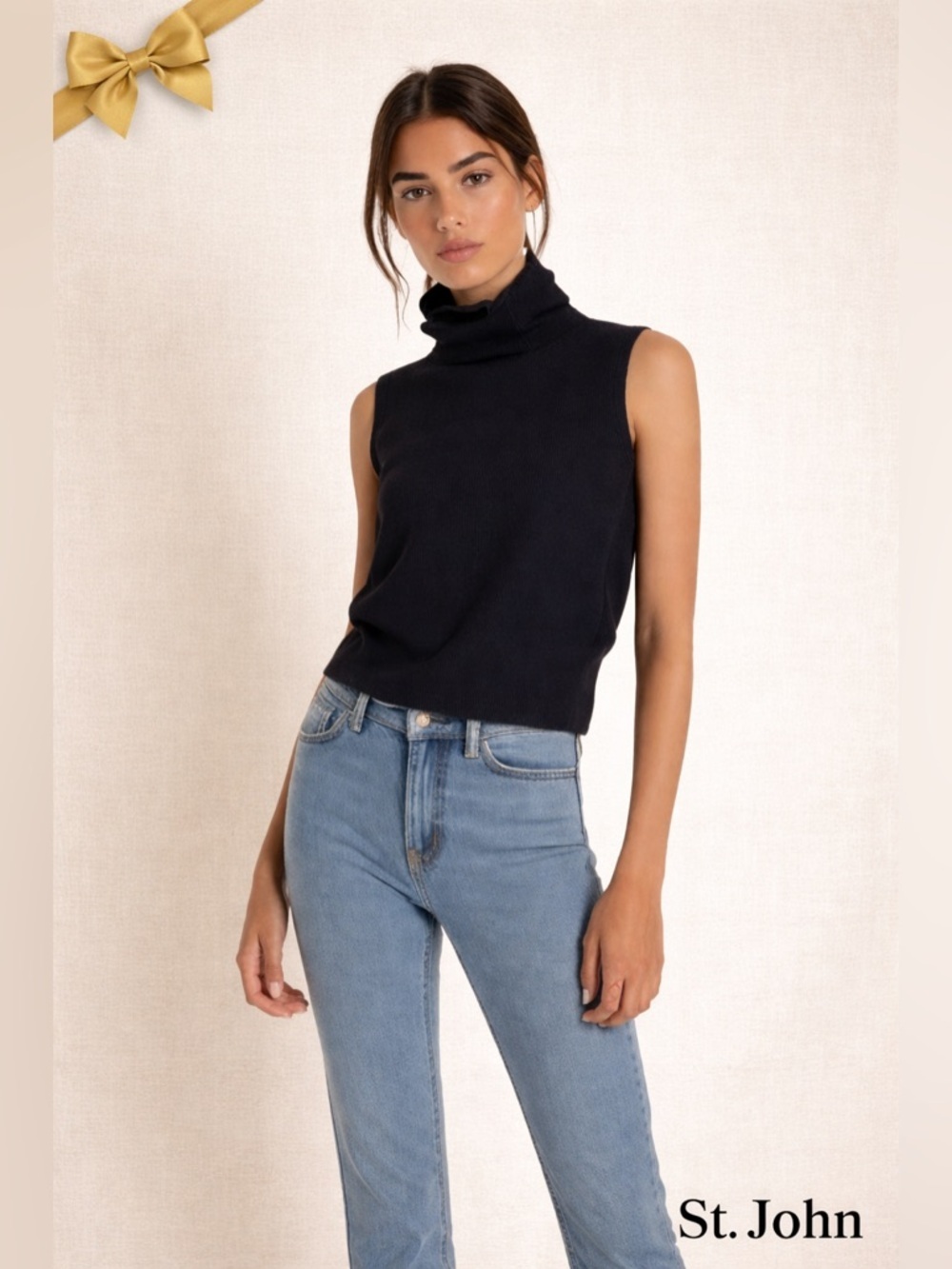 St John Cashmere Sleeveless Turtleneck Black Small